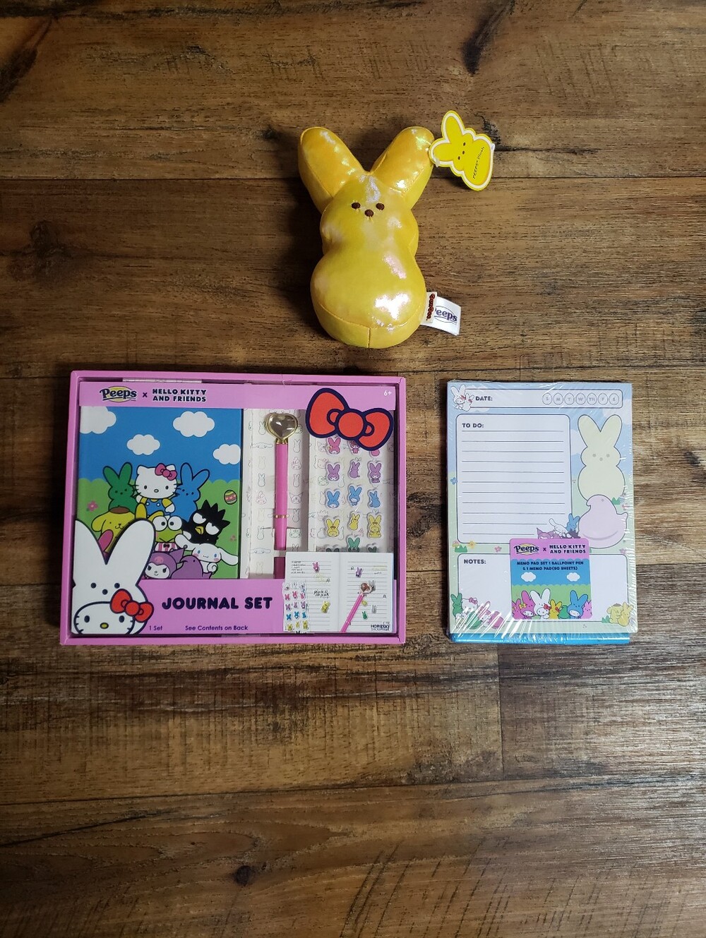 Hello Kitty Pink Journal, To Do List Memo Pad w/Pen & Bunny Peeps Plush Set